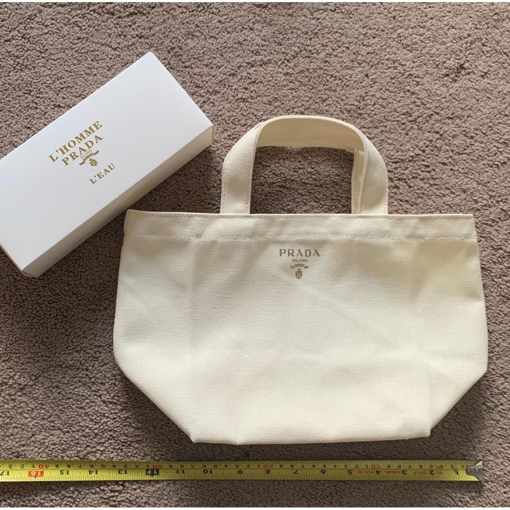 NIB Prada L'Homme White Canvas Tote